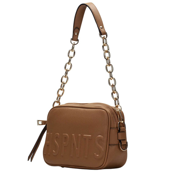 Hispanitas Embossed Leather Crossbody Chain Strap Bag - Tan