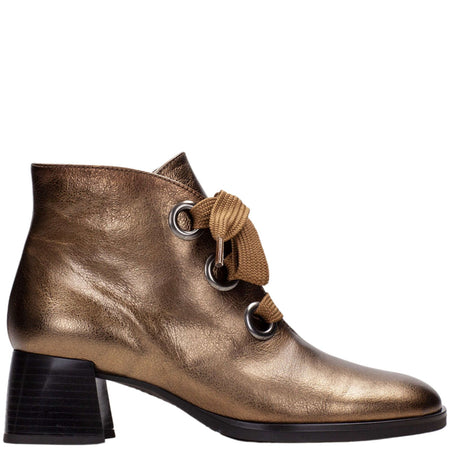 Hispanitas Dark Gold Leather Lace Up Ankle Boots