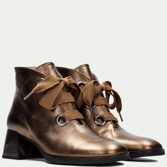 Hispanitas Gold Leather Lace Up Ankle Boots