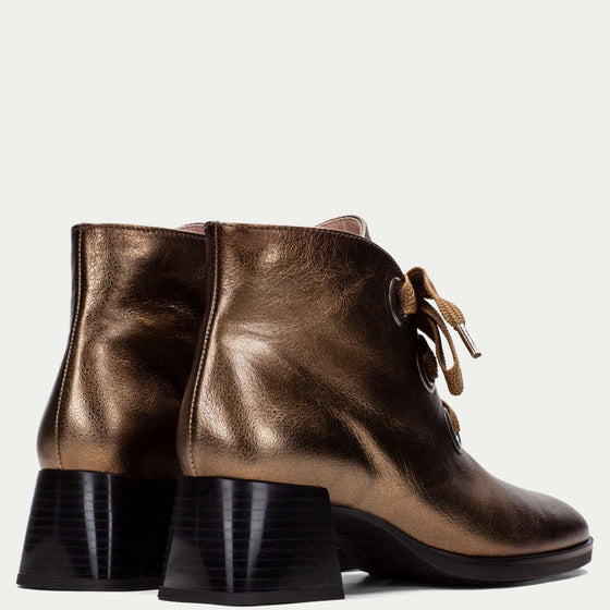 Hispanitas Gold Leather Lace Up Ankle Boots