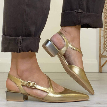 gold leather pointed toe shoes