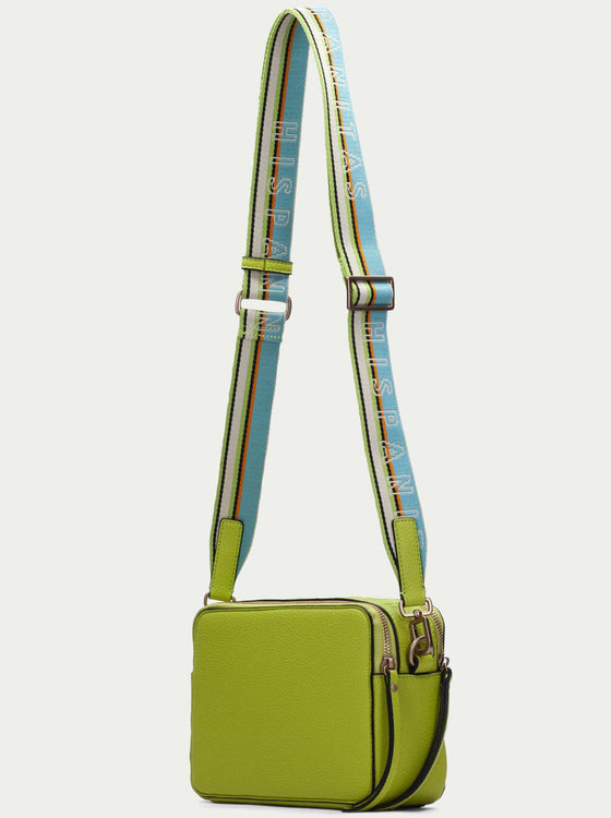 Hispanitas Lime Green Leather Branded Crossbody Strap Bag
