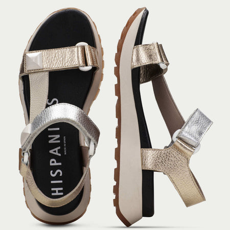 Hispanitas Metallic Leather Velcro Strap Sandals