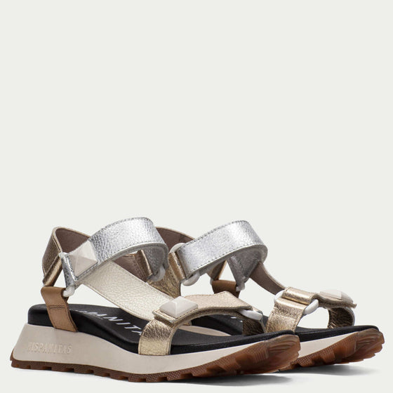 Hispanitas Metallic Leather Velcro Strap Sandals