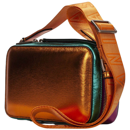 Hispanitas Metallic Orange Smooth Leather Crossbody Camera Bag