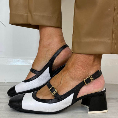 Hispanitas Monochrome Leather Block Heeled Pumps