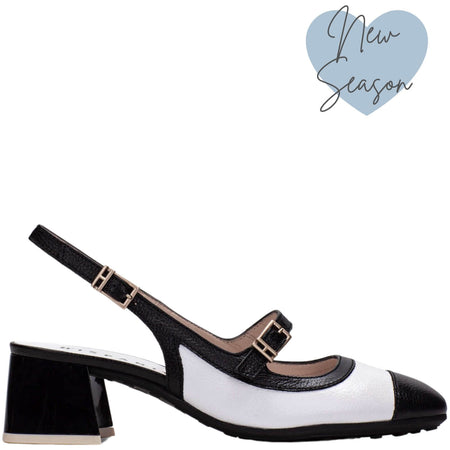 Hispanitas Monochrome Leather Block Heeled Pumps