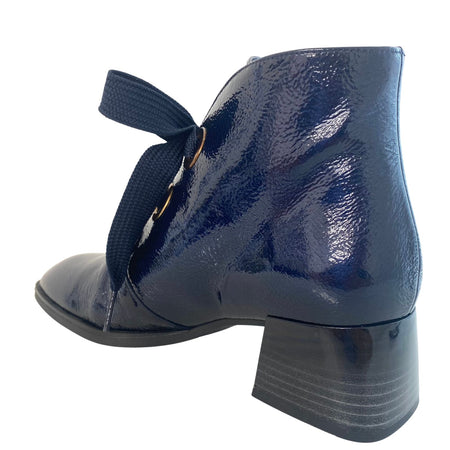 Hispanitas Navy Patent Leather Lace Up Ankle Boots