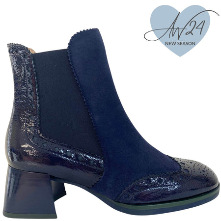 Hispanitas Navy Suede & Patent Leather Small Heel Boots