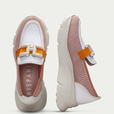 Hispanitas Orange & White Leather Slip On Shoes