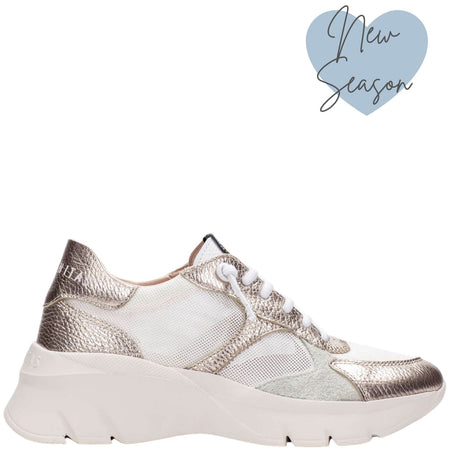 Hispanitas Pale Gold Leather Elevated Sole Sneakers