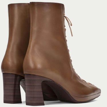 Hispanitas Pale Tan Lace Up High Heeled Pointed Toe Boots