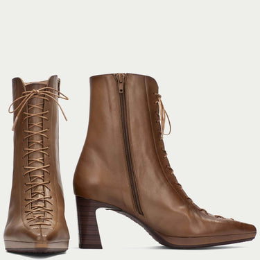 Hispanitas Pale Tan Lace Up High Heeled Pointed Toe Boots