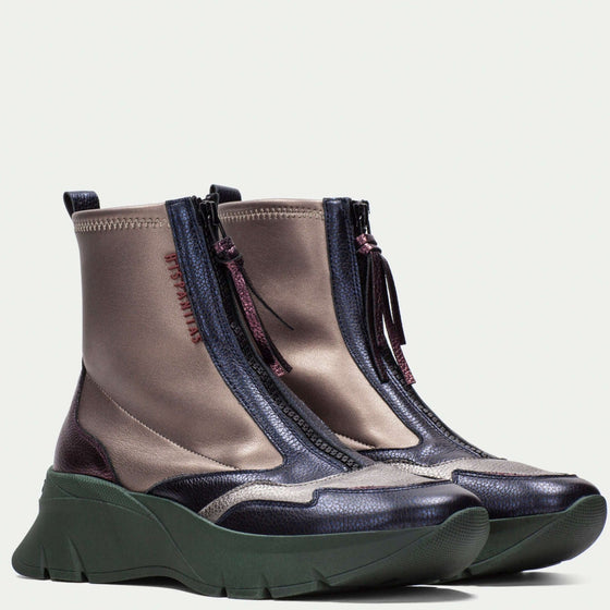 Hispanitas Pewter & Green Leather Sneaker Boots