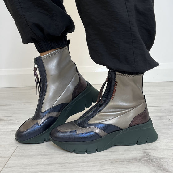 Hispanitas Pewter & Green Leather Sneaker Boots