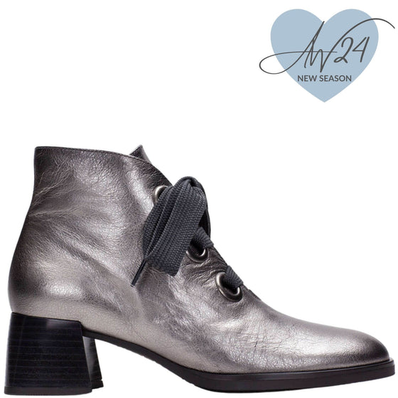 Hispanitas Pewter Leather Lace Up Ankle Boots