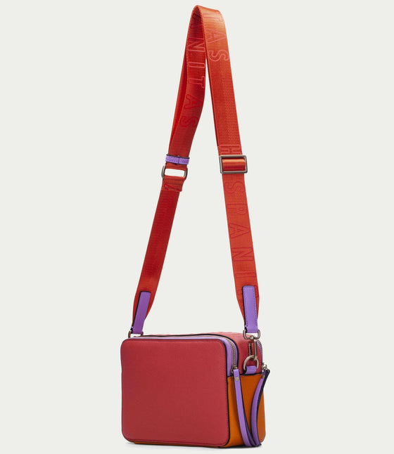 Hispanitas Red Multi Leather Branded Crossbody Strap Bag