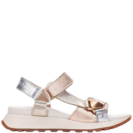 Hispanitas Silver & Gold Leather Velcro Strap Sandals