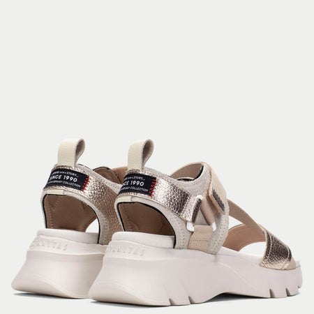 Hispanitas Sporty Silver & Gold Leather Velcro Strap Sandals