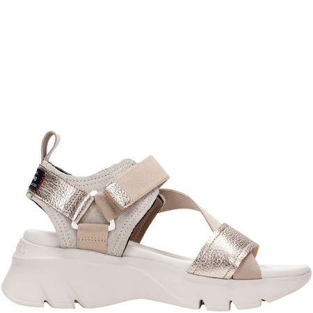 Hispanitas Sporty Silver & Gold Leather Velcro Strap Sandals