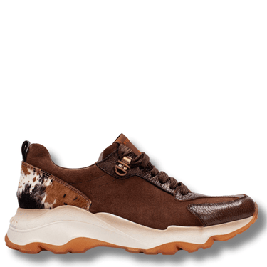 Brown sneaker with white sole on a white background
