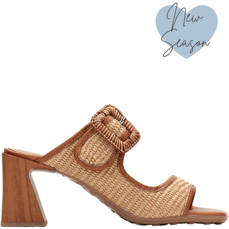 Hispanitas Tan Natural Rafia Square Toe Mule Sandals