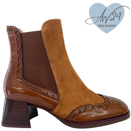 Hispanitas Tan Suede & Patent Leather Small Heel Boots