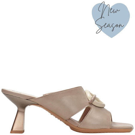 Hispanitas Taupe Leather Heeled Mule Sandals