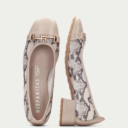 Hispanitas Taupe Phyton Leather Slip On Heeled Pumps