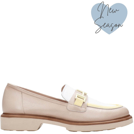 Hispanitas Taupe & Yellow Leather Slip On Loafers