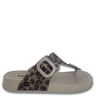 Beige sandal with leopard print strap on a white background