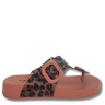 Brown sandal with leopard print strap on a white background