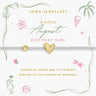 Joma Jewellery bracelet with gold heart charm on a decorative card