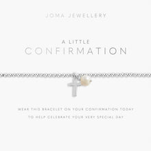 Joma Jewellery confirmation bracelet with cross and pearl on a white background