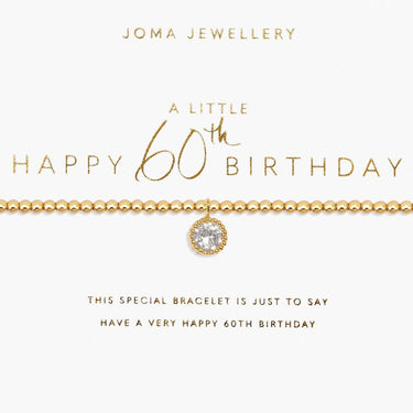 Gold bracelet with diamond charm on a Joma Jewellery card for a 60th birthday.