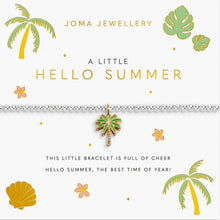 Joma Jewellery 'Hello Summer' bracelet with palm tree and leaf designs on a white background