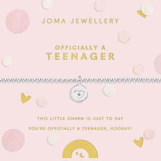 Joma Jewellery 'Officially a Teenager' bracelet packaging on a white background
