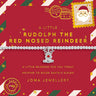A Christmas-themed carded jewelry gift set from Joma Jewellery featuring a silver beaded bracelet with a Rudolph the Red-Nosed Reindeer charm, presented on a red card with festive gold and green illustrations.