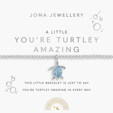 Joma Jewellery turtle pendant on a white background with text