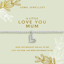 Silver bracelet with heart charm on Joma Jewellery branded card