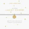 Joma Jewellery Lucky Charm bracelet on a white card with gold text