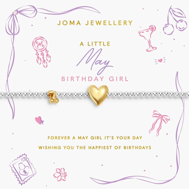 Joma Jewellery bracelet with gold heart charm on a decorative card