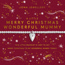 Joma Jewellery bracelet packaging with festive design and text on a red background