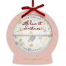 A Joma Jewellery Christmas ornament-shaped gift box with a pink silhouette, gold star details, a red ribbon bow at the top, and a clear front window showing a silver and gold heart-and-stars bracelet inside. The box reads 'Joma Jewellery with love at christmas' and 'Christmas Wishes'.