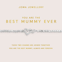 Silver bracelet with heart charm on a Joma Jewellery card.