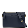 Navy blue handbag with a visible brand name on a white background