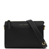 Black crossbody bag with visible brand name on a white background