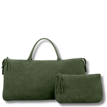 large green weekend bag with matching pouch from Katie Loxton