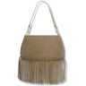 brown bag with shoulder strap ad fringe detail