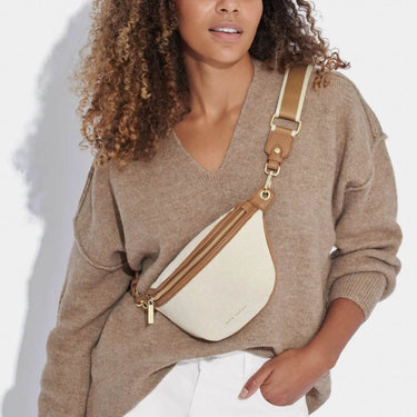 Katie Loxton Capri Canvas Belt Bag - Tan & Off White